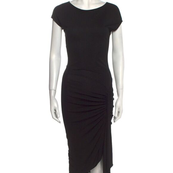 EUC Michael Kors Black Stretch Crepe Ruched Draped Midi Dress‎ Size 12 - Picture 5 of 6